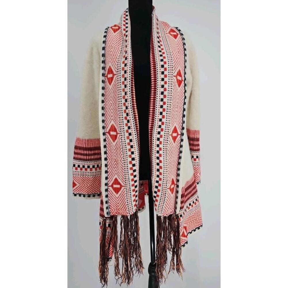 Max Mara Sport Aztec Fringe‎ Cardigan Large Open Front Long Southwestern Boho